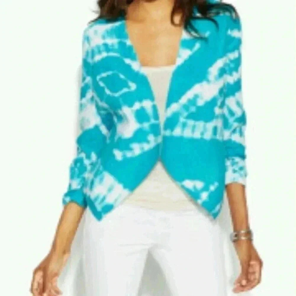 INC International Concepts Open Front‎ Tie-Dye Lace-Back Linen Jacket Size M
